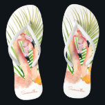 Waterverf Tropische Roze Flamingo's met Jouw naam Teenslippers<br><div class="desc">Ontsnap naar een tropisch paradijs met dit unieke paar gepersonaliseerde teenslippers met een paar pronkroze flamingo's en palmbladeren. Bewerk de voorbeeldnaam die wordt weergegeven in de sjabloon voor zowel de linker- als de rechterschoen. Deze maken prachtige geschenken voor alle gelegenheden en zijn vooral leuk voor bruidsmeisjes, de bruid, poolfeesten, cruisen...</div>