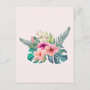 Waterverf Tropische Roze Hibiscus Flowers Briefkaart