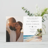 Waterverf Tropische Strand Fotobruiloft Save The Date (Staand voorkant)