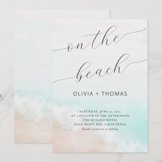 Waterverf Tropische strand golfbreker bruiloft Kaart (Voorkant / Achterkant)