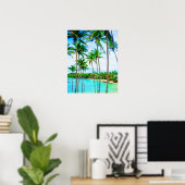 Waterverf Tropische strand palmbomen oceaan Poster (Thuiskantoor)