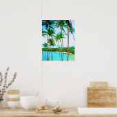 Waterverf Tropische strand palmbomen oceaan Poster (Keuken)