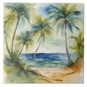Waterverf Tropische strand palmbomen Tegeltje