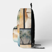 Waterverf Tropische Strand Scène Palmen Zand Oceaa Bedrukte Rugzak (Rechts)