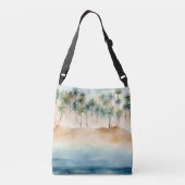 Waterverf Tropische Strand Scène Palmen Zand Oceaa Crossbody Tas (Achterkant)