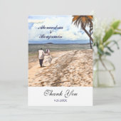 Waterverf Tropische strandbruiloft zomer - Aangepa Bedankkaart (Staand voorkant)