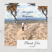 Waterverf Tropische strandbruiloft zomer - Aangepa Bedankkaart (Voorkant / Achterkant)