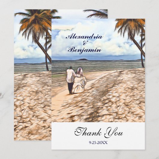 Waterverf Tropische strandbruiloft zomer - Aangepa Bedankkaart (Voorkant / Achterkant)