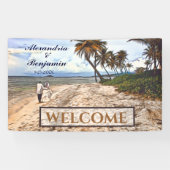 Waterverf Tropische strandbruiloft zomer - Aangepa Spandoek (Horizontaal)