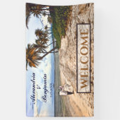 Waterverf Tropische strandbruiloft zomer - Aangepa Spandoek (Verticaal)