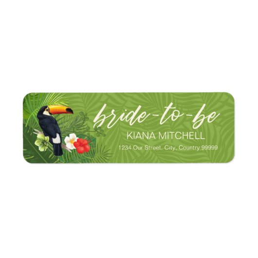 Waterverf Tropische Toucan Bride-to-Be Green ID577 Etiket (Voorkant)