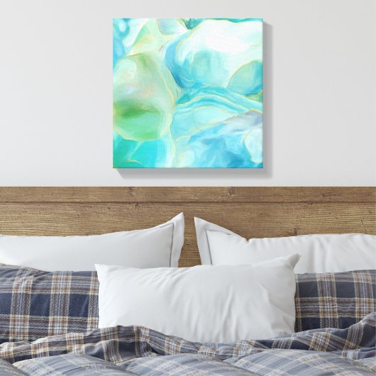 Waterverf Tropische Turquoise Abstracte edelsteen Canvas Afdruk (Insitu (Slaapkamer))