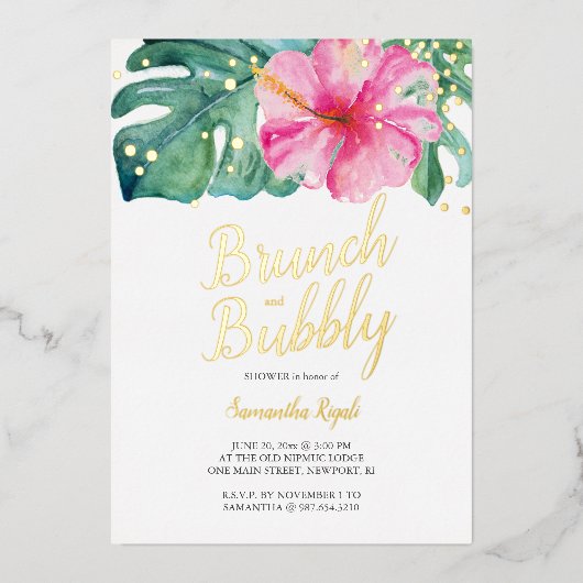 Waterverf Tropische ventilatordouche Folie Uitnodiging (Voorkant)