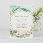 Waterverf Tropische vezel Beach Foliage Wedding Kaart (Staand voorkant)