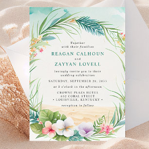 Waterverf Tropische vezel Beach Foliage Wedding Kaart