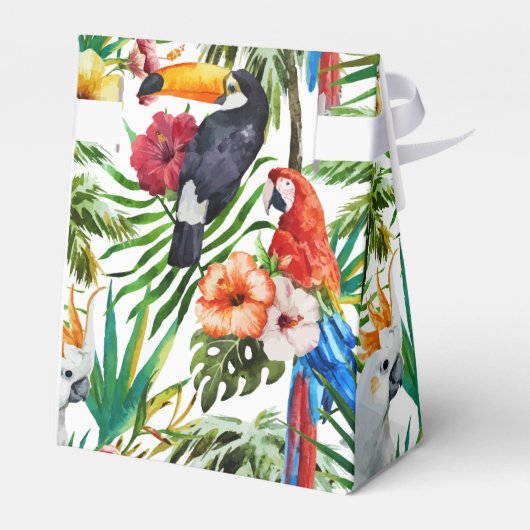 Waterverf tropische vogels en bladpatroon bedankdoosjes (Achterkant)