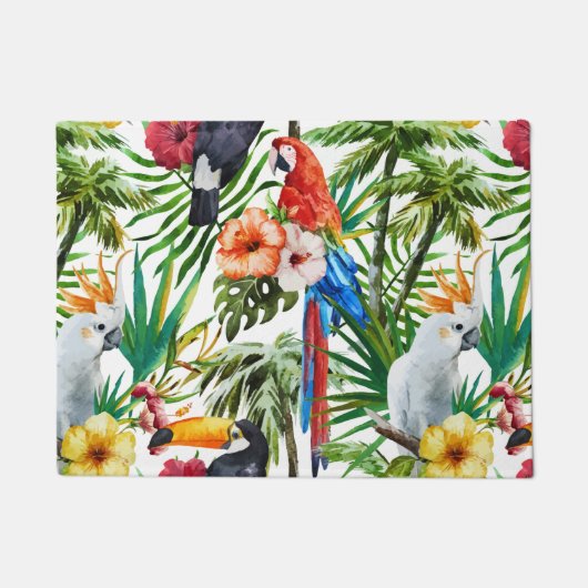 Waterverf tropische vogels en bladpatroon deurmat (Voorkant)