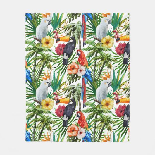 Waterverf tropische vogels en bladpatroon fleece deken (Voorkant)