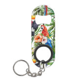 Waterverf tropische vogels en bladpatroon sleutelhanger flessenopener (Voorkant)