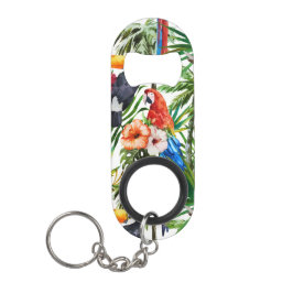 Waterverf tropische vogels en bladpatroon sleutelhanger flessenopener