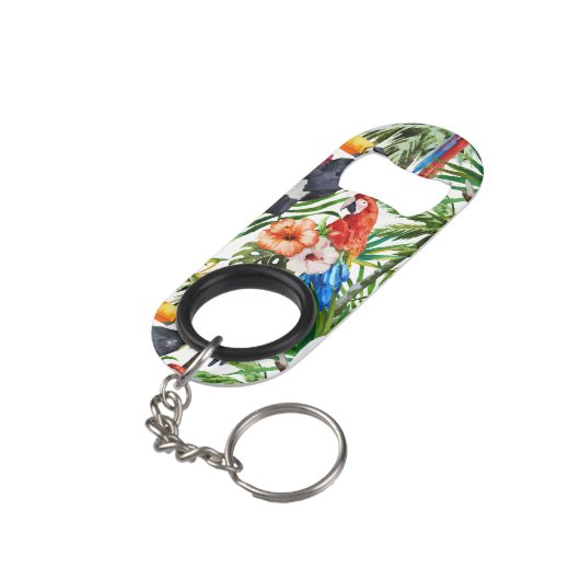 Waterverf tropische vogels en bladpatroon sleutelhanger flessenopener (Achterkant Gekanteld)