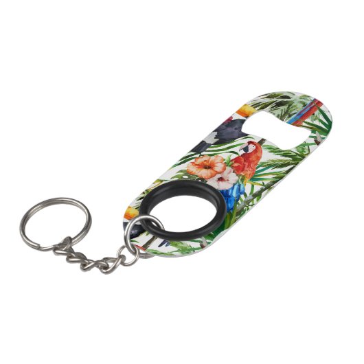 Waterverf tropische vogels en bladpatroon sleutelhanger flessenopener (Voorkant Gekanteld)