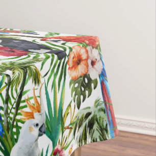 Waterverf tropische vogels en bladpatroon tafelkleed