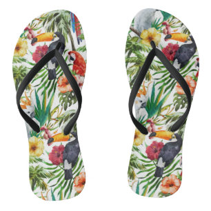 Waterverf tropische vogels en bladpatroon teenslippers