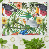Waterverf tropische vogels en bladpatroon theedoek (Gevouwen)