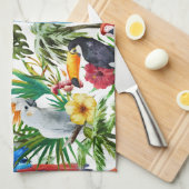 Waterverf tropische vogels en bladpatroon theedoek (Quarter Fold)