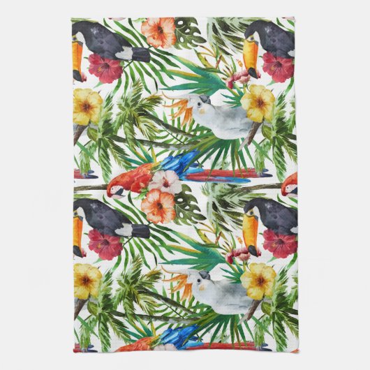 Waterverf tropische vogels en bladpatroon theedoek (Verticaal)