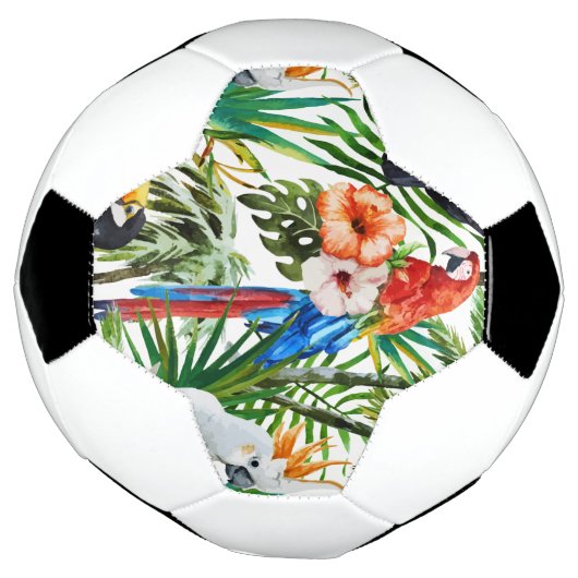 Waterverf tropische vogels en bladpatroon voetbal (Gedraaid)