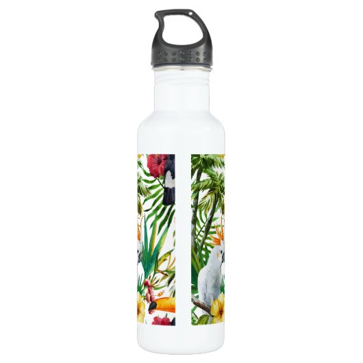 Waterverf tropische vogels en bladpatroon waterfles  (Achterkant)