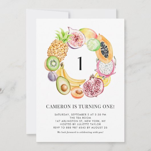 Waterverf Tropische vruchten zomer eerste verjaard Kaart (Voorkant)