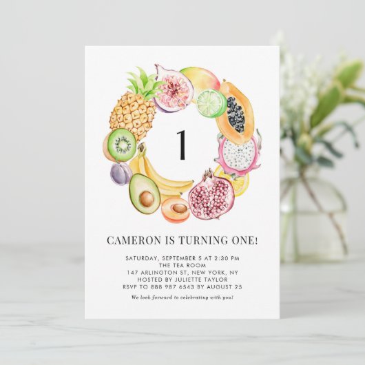 Waterverf Tropische vruchten zomer eerste verjaard Kaart (Staand voorkant)