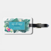 Waterverf Tropische w / Toucan Mr & Mrs Blauwgroen Bagagelabel (Achterkant horizontaal)