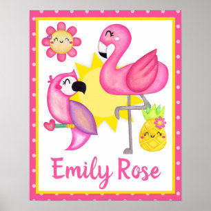 Waterverf Tropische Zomer Flamingo & Papegaai Poster
