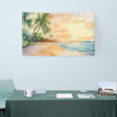 Waterverf Tropische Zonsondergang Spandoek (Beurs)