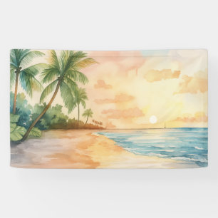Waterverf Tropische Zonsondergang Spandoek
