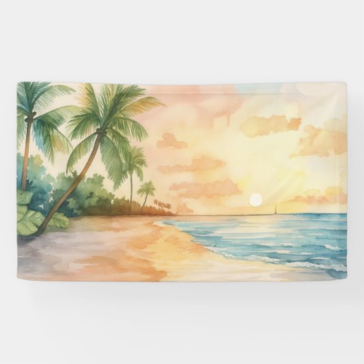 Waterverf Tropische Zonsondergang Spandoek (Horizontaal)