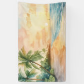 Waterverf Tropische Zonsondergang Spandoek (Verticaal)