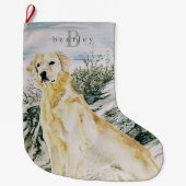 Waterverf Trots Golden Retriever Dog Monogram Grote Kerstsok (Voorkant)