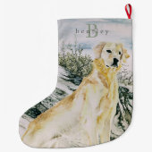 Waterverf Trots Golden Retriever Dog Monogram Grote Kerstsok (Achterkant)