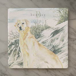 Waterverf Trots Golden Retriever Dog Monogram Stenen Onderzetter