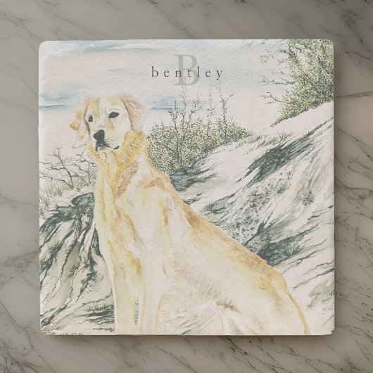 Waterverf Trots Golden Retriever Dog Monogram Stenen Onderzetter