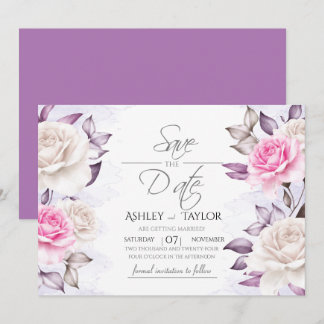 Waterverf Trouw Bloemen Paars en Roze Save The Date