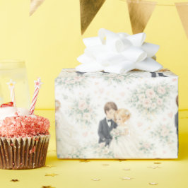 Waterverf Trouw Blonde Bruid Bruidegom Bloemen Cadeaupapier