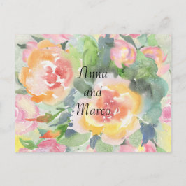 Waterverf trouwbloemen, sjabloon briefkaart