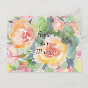 Waterverf trouwbloemen, sjabloon briefkaart