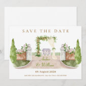 Waterverf Trouwboog landschap tuin kunst Save The Date (Voorkant / Achterkant)